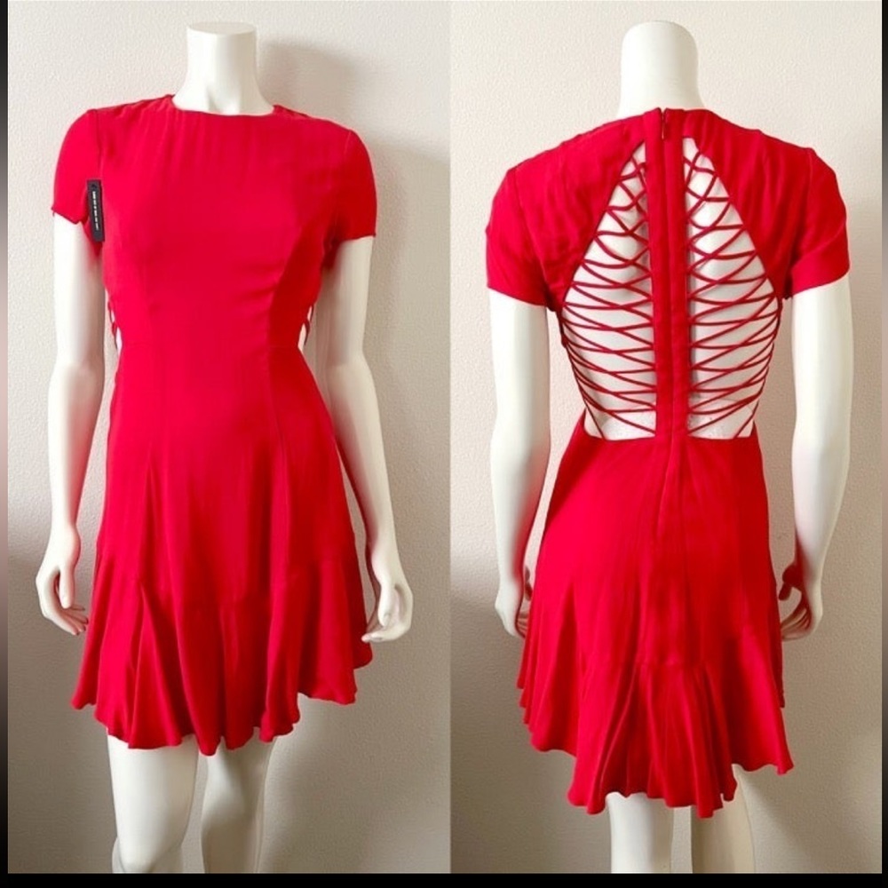 AFRM red rayon crepe dress with lattice back detail | Sz M